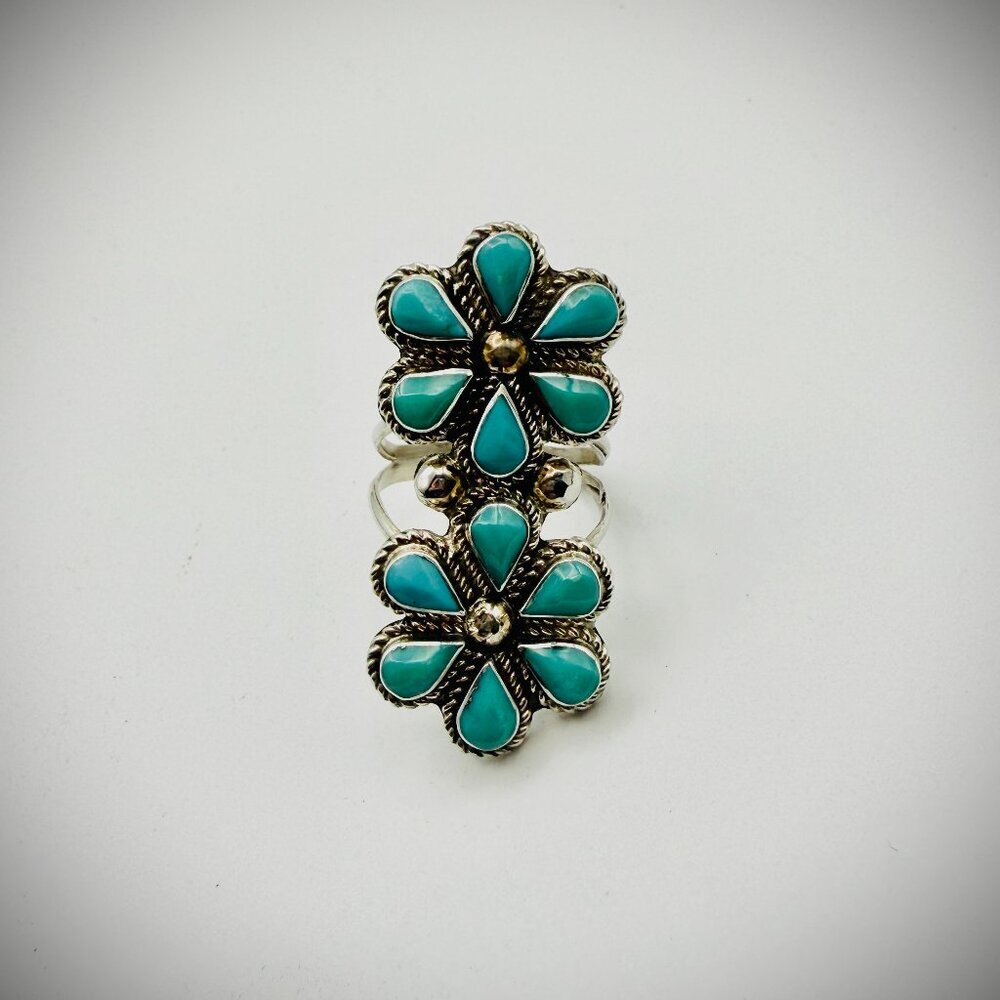 GINA DOSEDO ZUNI TURQUOISE FLOWER CLUSTER RING SZ 7.5